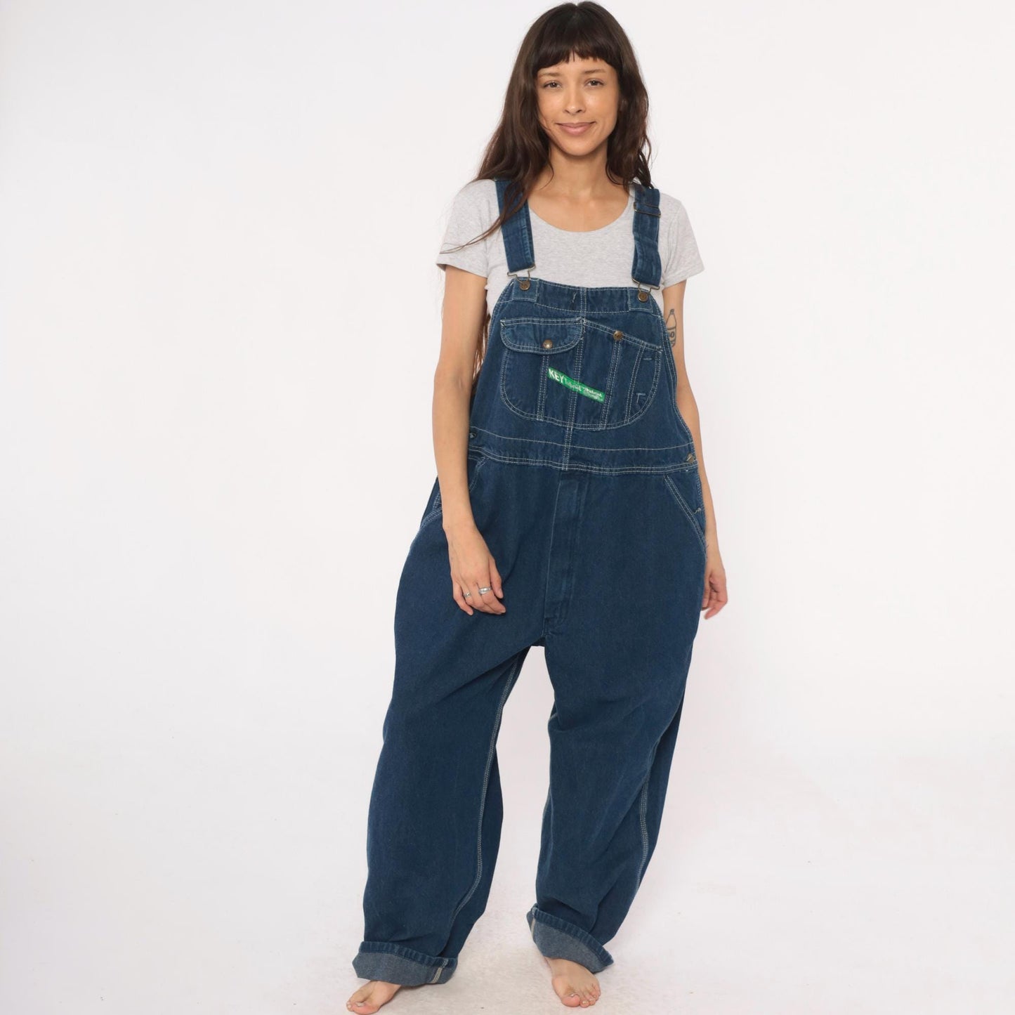 90s Key Imperial Navy Denim Overalls Cargo Pockets Utility Extra Large XL