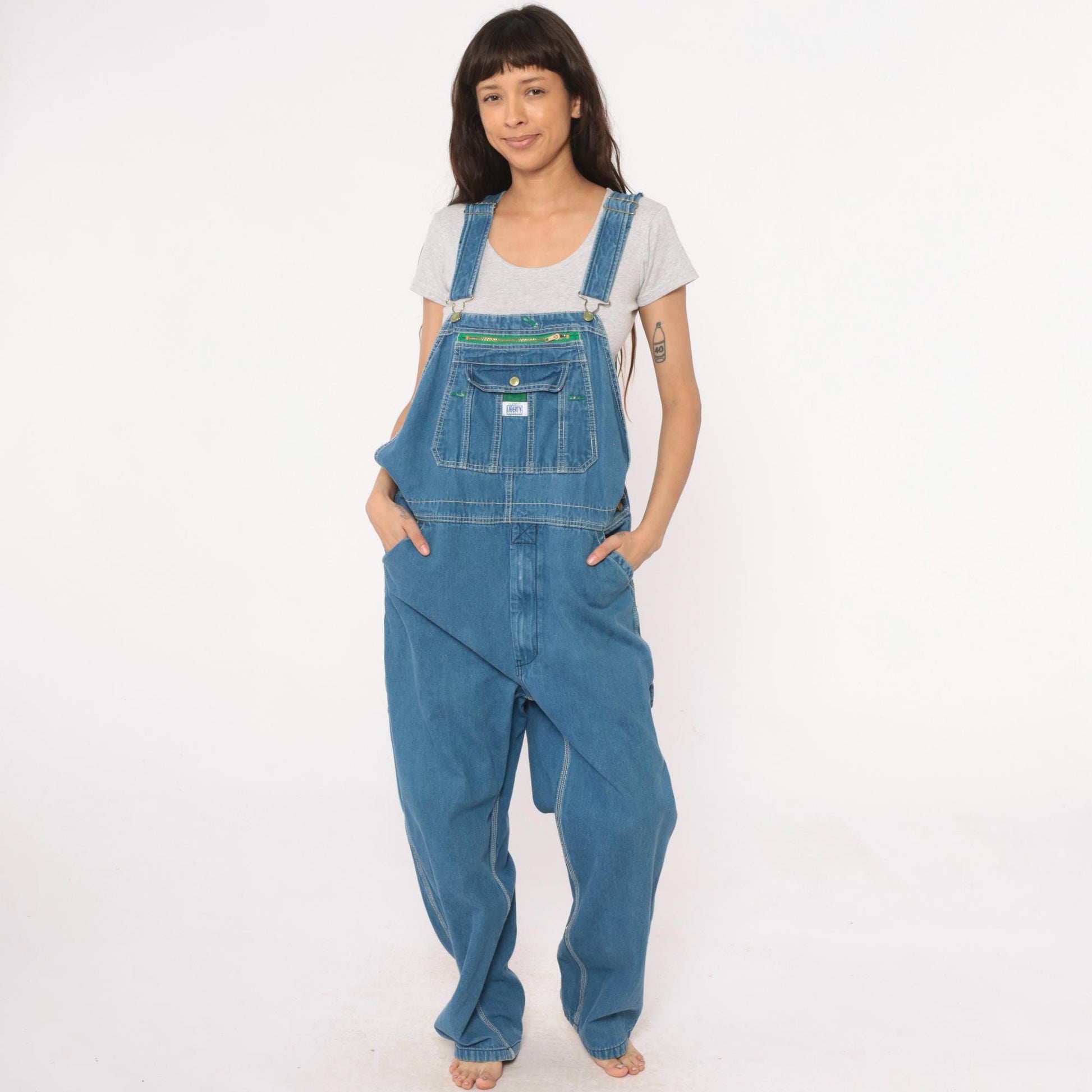 90s Liberty Denim Overalls Medium Blue Wide Leg Carpenter Unisex Small
