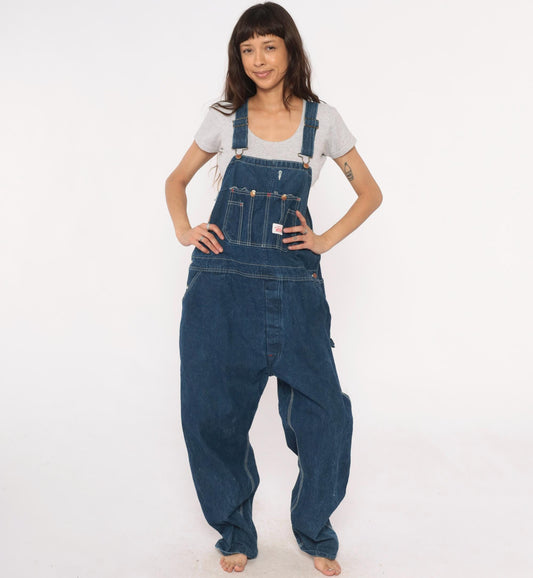 90s Roundhouse Dark Indigo Denim Bib Overalls Cotton Carpenter Dungarees Extra Extra Large XXL