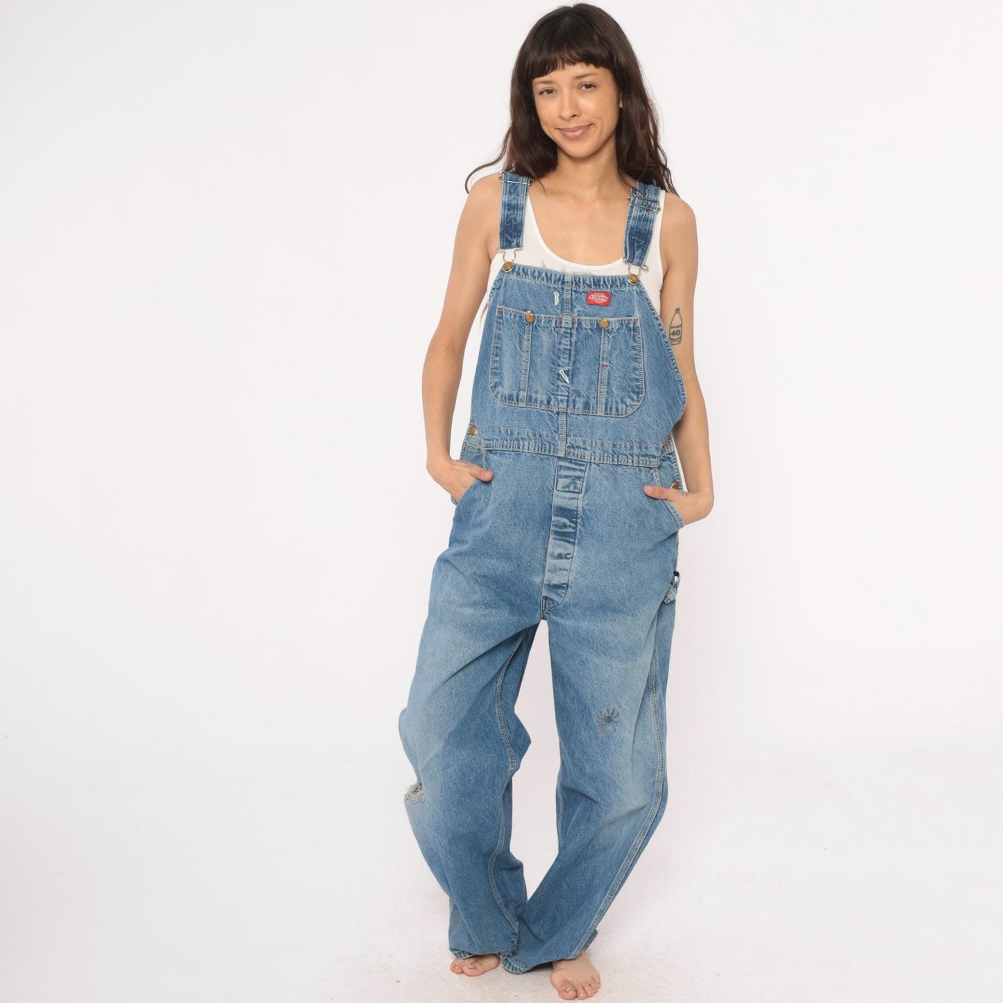 Dickies Denim Overalls 90s Baggy Blue Workwear Bib Pants 38 x 32