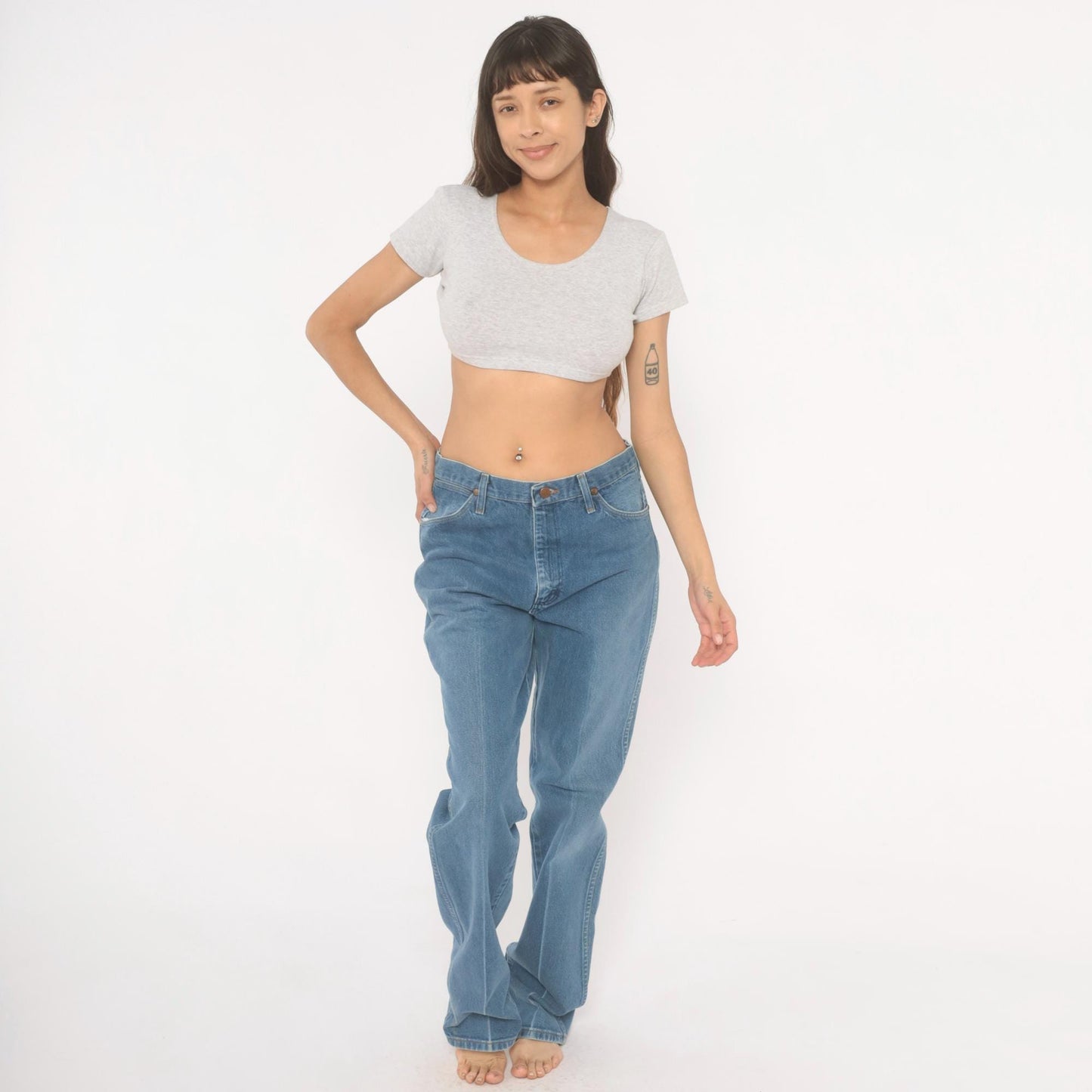 90s Wrangler Straight Leg Jeans Medium Blue Faded Denim Cotton 34x36