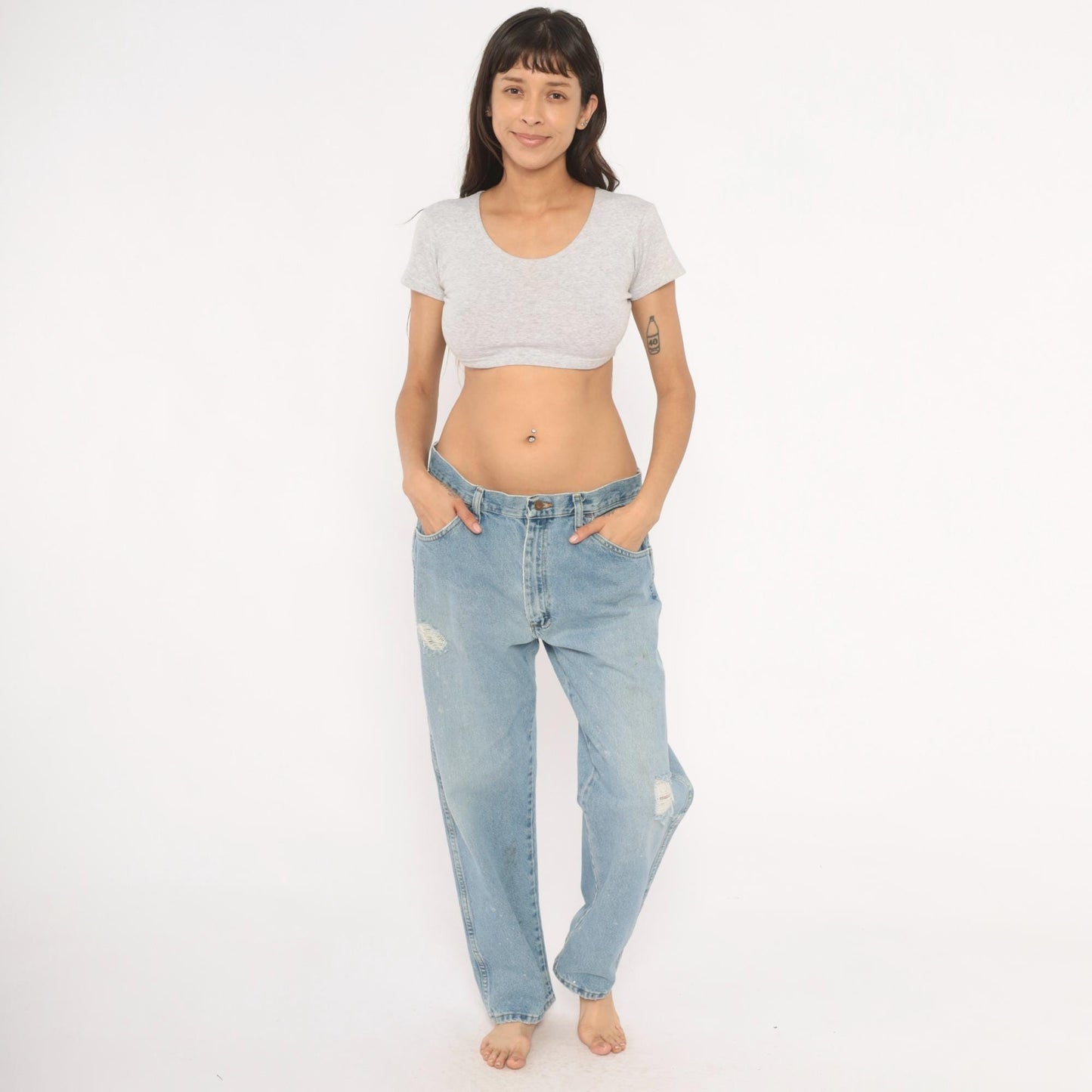 00s Rustler Light Wash Straight Leg Jeans Distressed Blue Denim 36x30