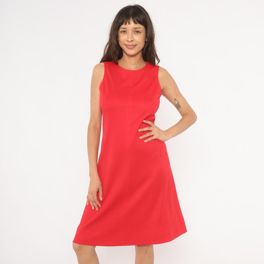 1960s Red A-Line Shift Dress Scoop Neck Sleeveless Knee Length Small S