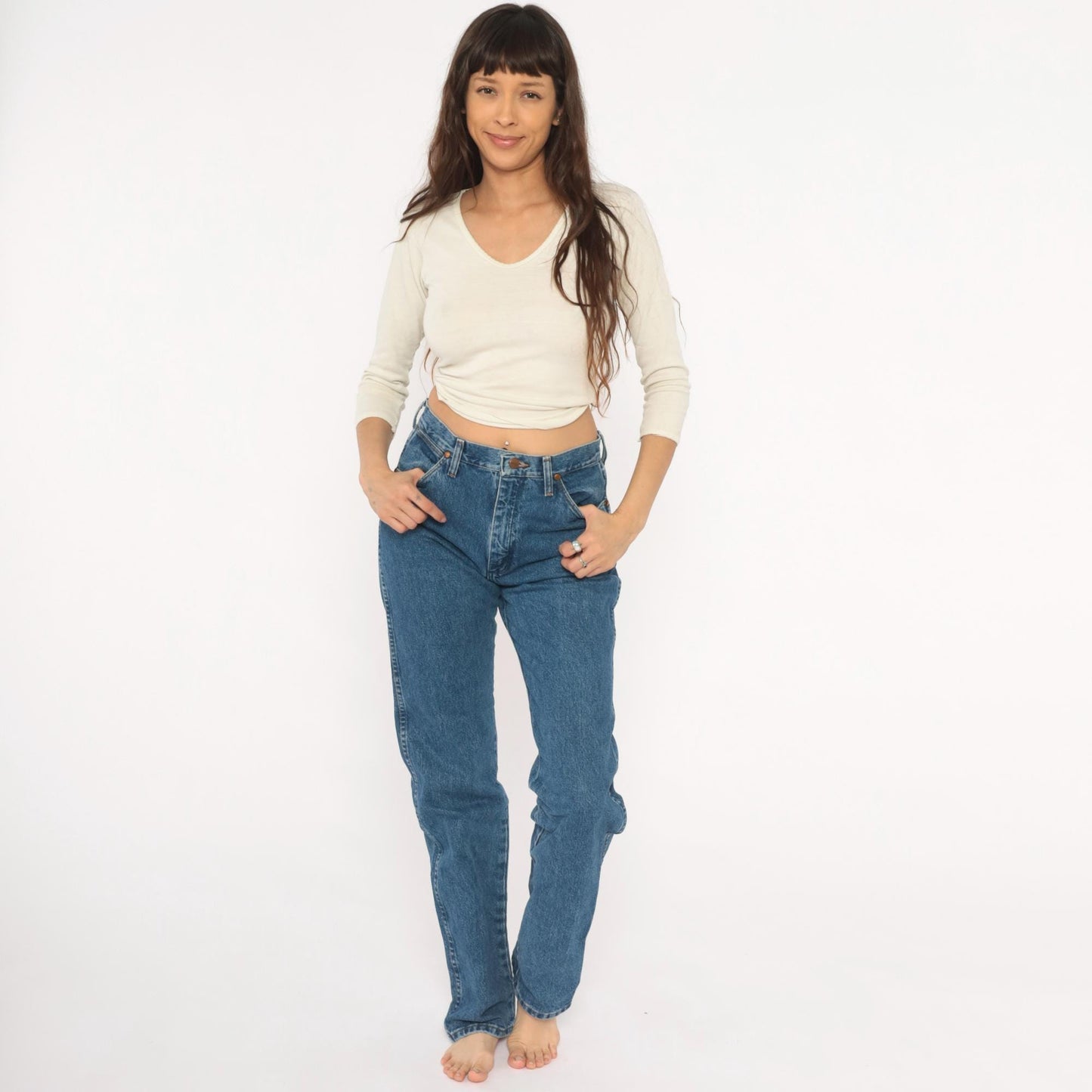 90s Wrangler High Rise Straight Leg Jeans Medium Wash Denim Small