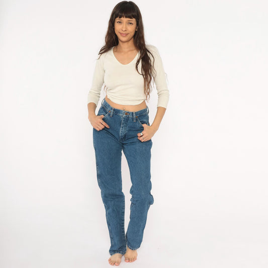 90s Wrangler High Rise Straight Leg Jeans Medium Wash Denim Small
