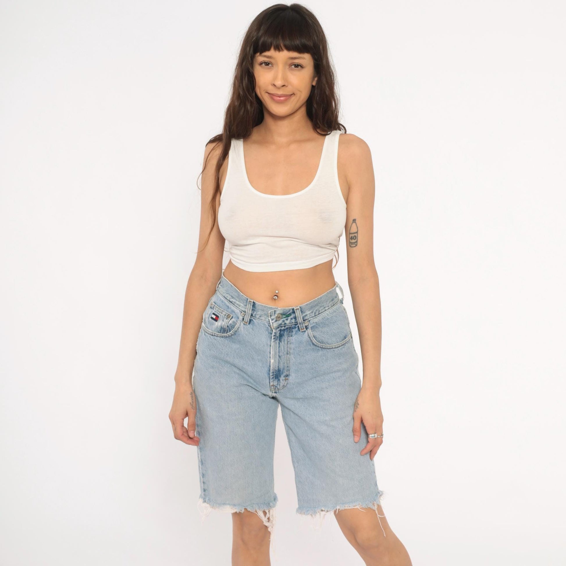 90s Tommy Hilfiger Light Wash Denim Bermuda Shorts High Rise Small S