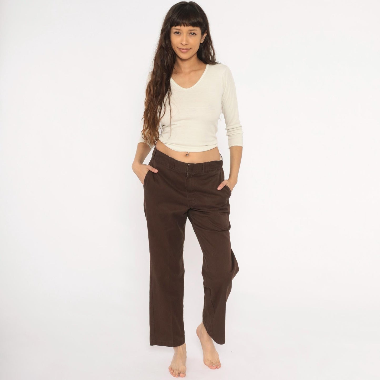 Y2K Dickies 874 Work Pants Brown Straight Leg Chino Trousers Medium 32