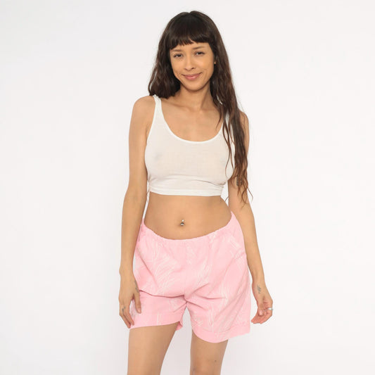 90s Pink Abstract Scribble Shorts Cotton Cuffed Hem Small S