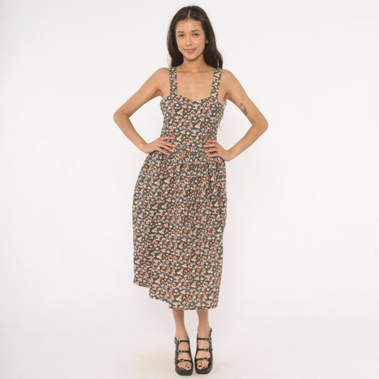 90s The Limited Floral Midi Sundress Calico Print Sweetheart Neckline Small
