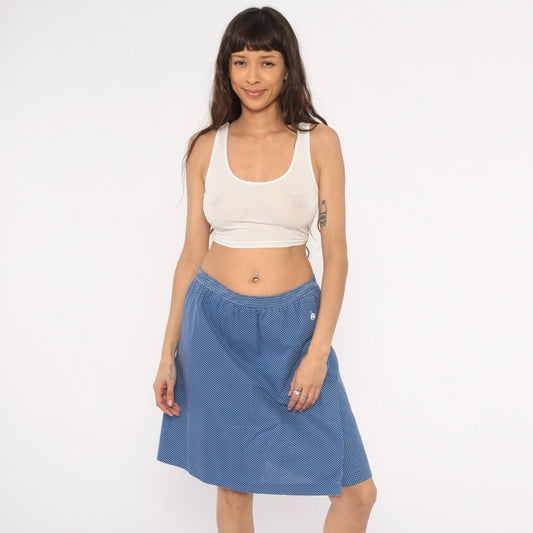 80s G.W. Polka Dot Skort Blue White Wrap Knee-Length Shorts Extra Large XL