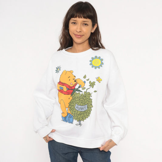 90s Winnie The Pooh Disney Sweatshirt White Graphic Crewneck Cotton Medium Large
