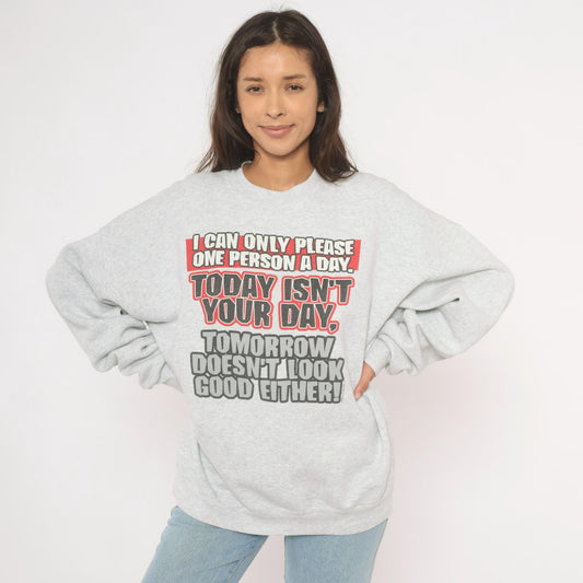 90s Fruit of the Loom Graphic Sweatshirt Grey Sarcastic Quote Crewneck Extra Large XXL