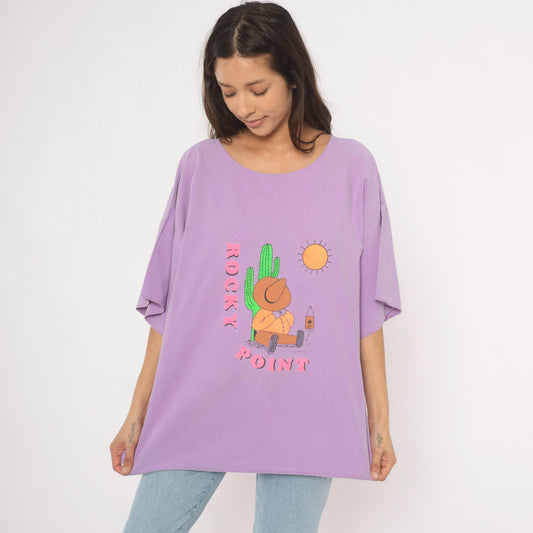 90s Rocky Point Cactus Graphic Tee Purple Lavender Desert Cowboy XL