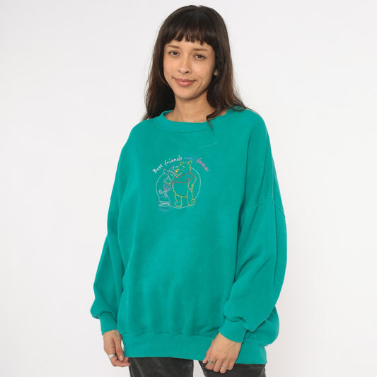 90s Winnie the Pooh Piglet Embroidered Sweatshirt Teal Crewneck Extra Large XL