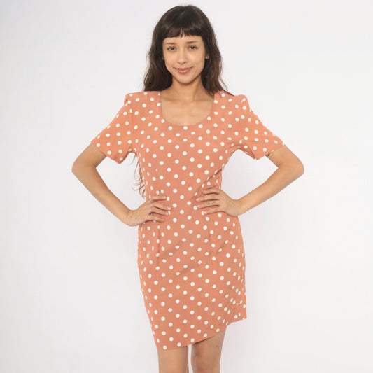 80s My Michelle Polka Dot Mini Dress Salmon Pink White Small S