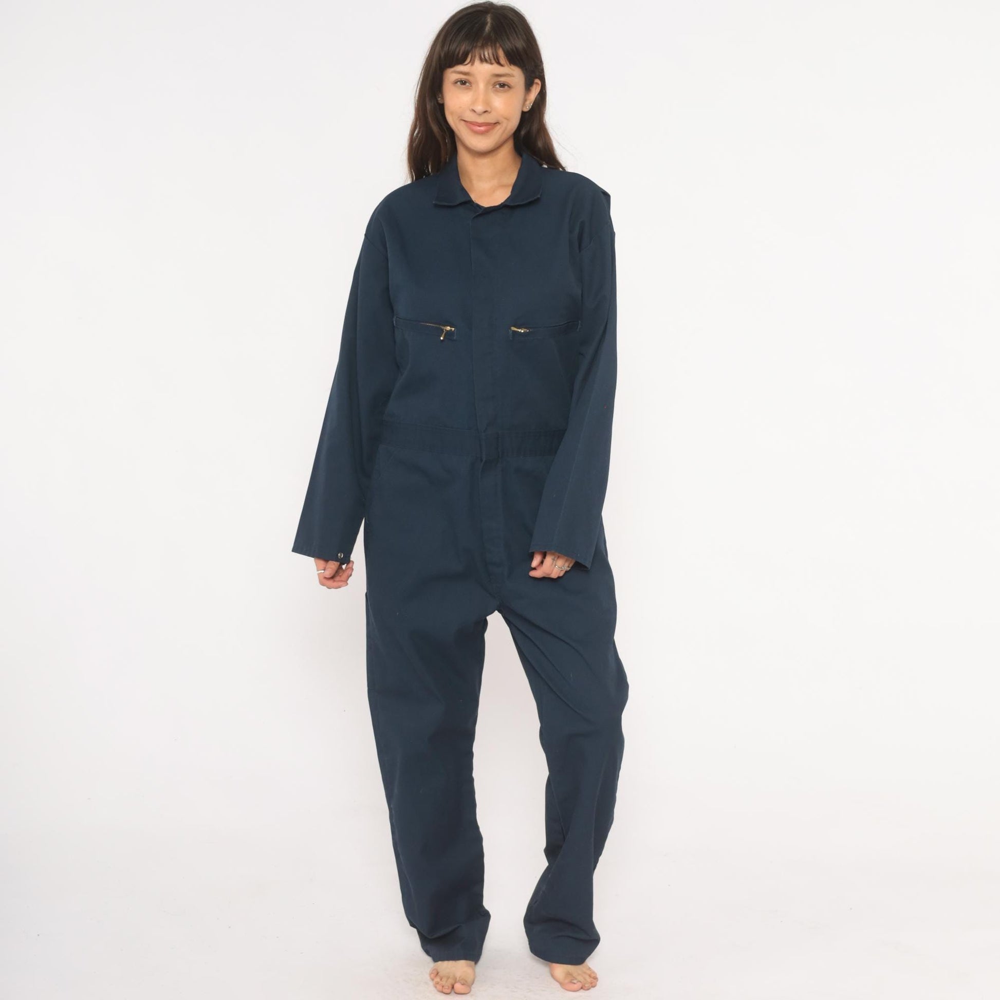 80s Key Navy Coveralls Zip Front Mechanic Jumpsuit Medium 40