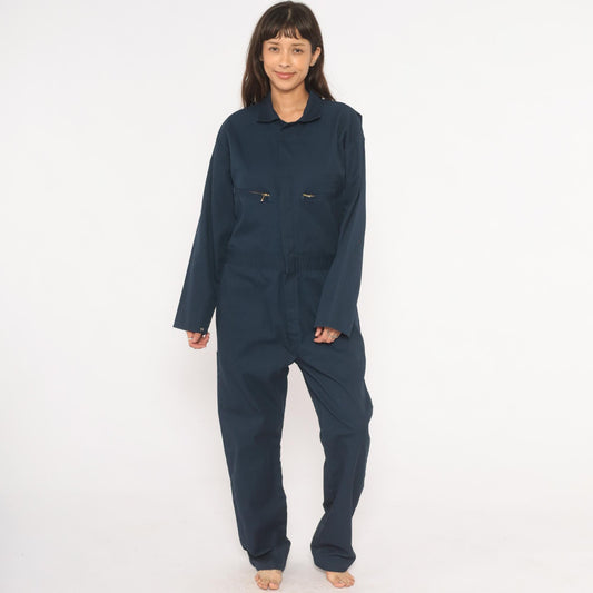 80s Key Navy Coveralls Zip Front Mechanic Jumpsuit Medium 40