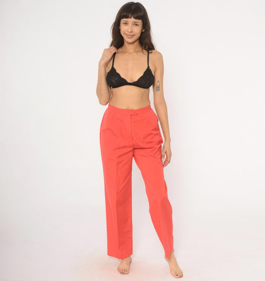 80s Koret Salmon Cotton Straight Leg Trousers High Waisted Small Medium