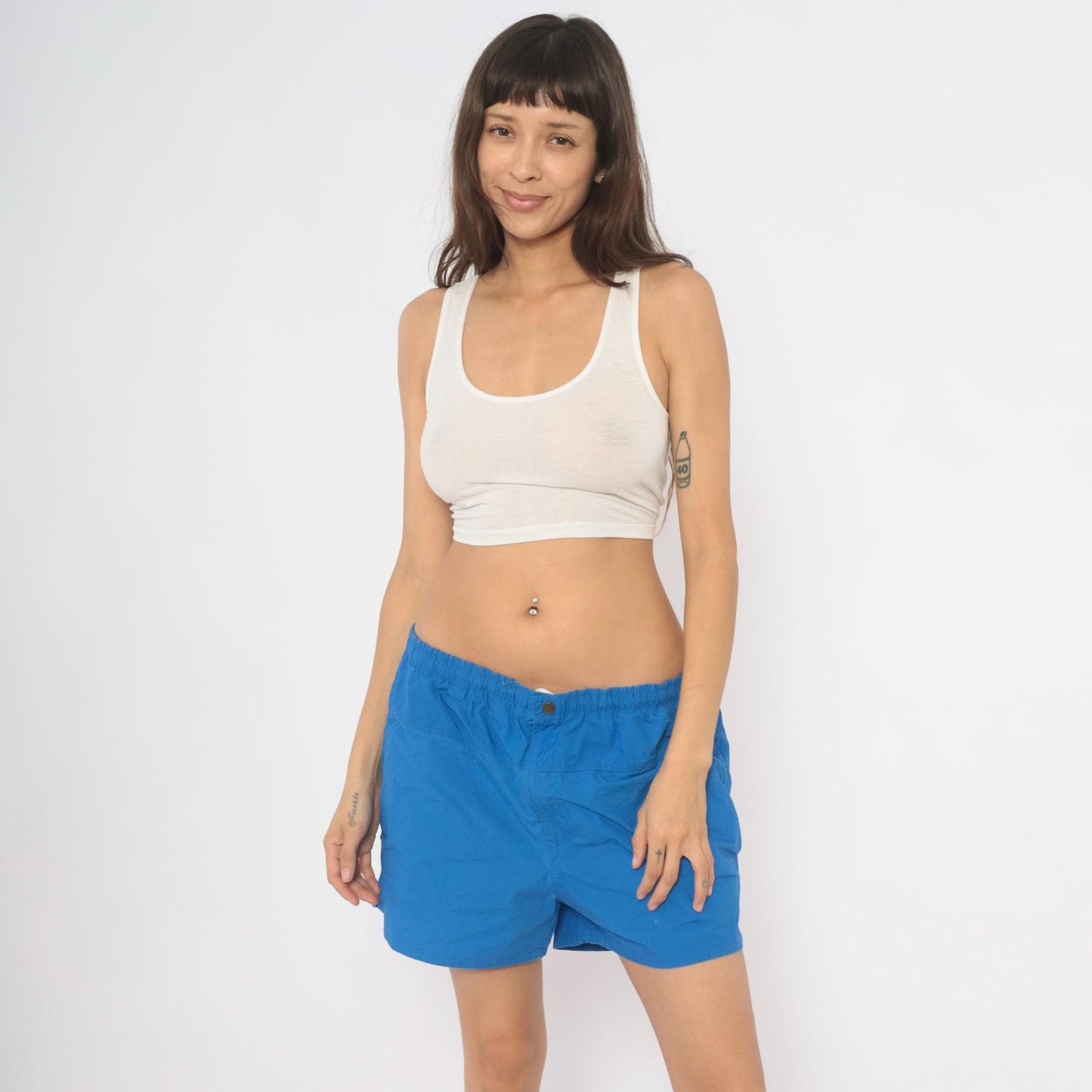 90s Crew Royal Blue Swim Trunks Cotton Elastic Waist Shorts Large L