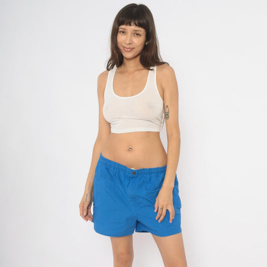 90s Crew Royal Blue Swim Trunks Cotton Elastic Waist Shorts Large L