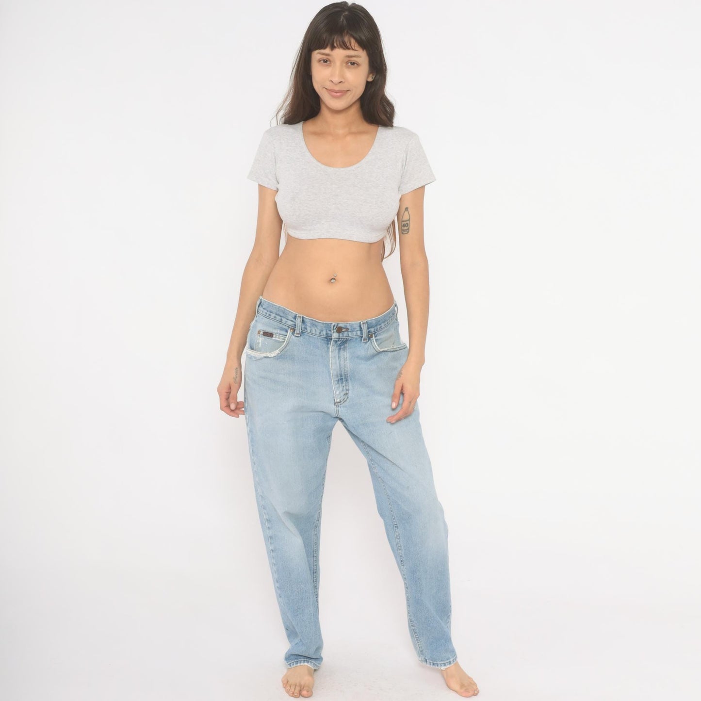 90s Lee Light Wash Straight Leg Jeans Distressed Denim 35W 30L