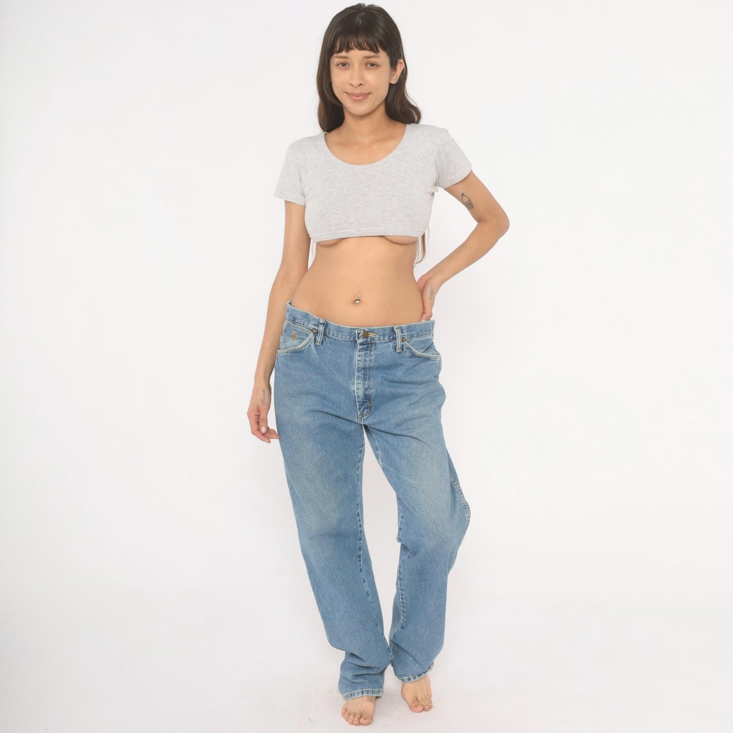 Wrangler Straight Leg Jeans 90s Light Wash Denim 35x34