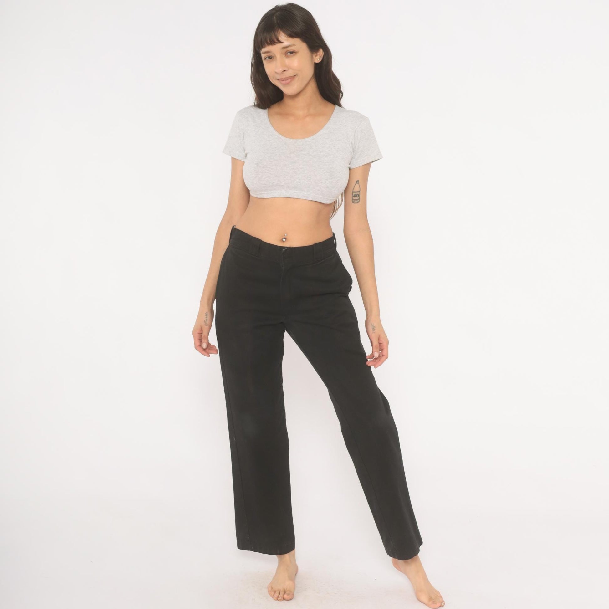 2000s Dickies Black Straight Leg Work Pants Low Rise Cotton Small S