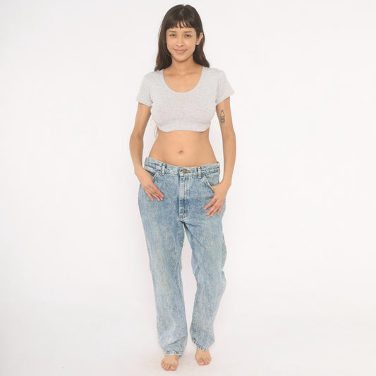 90s Lee Acid Wash Jeans Straight Leg Light Blue Stone Washed 38x32