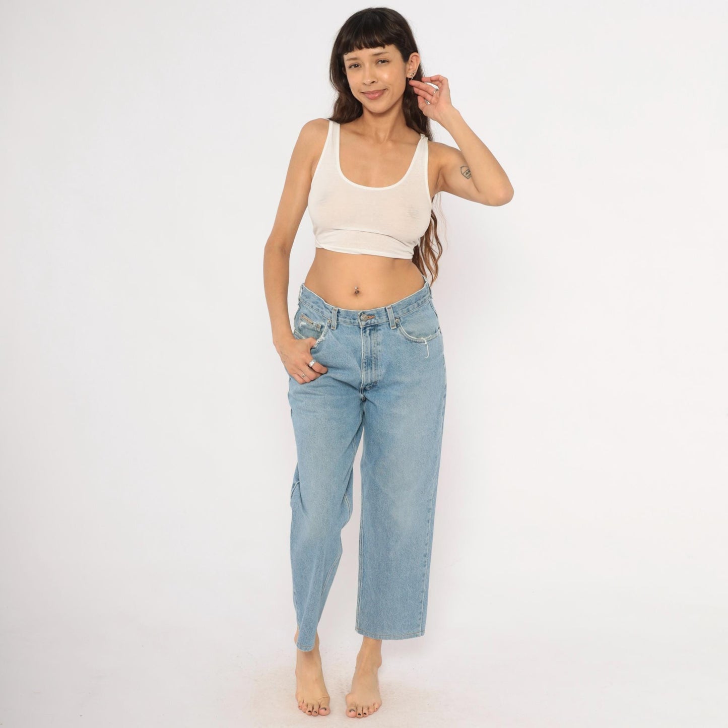 Calvin Klein Light Wash Straight Leg Jeans 00s Distressed Ankle Denim Medium