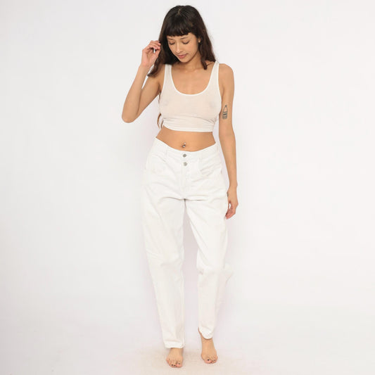90s Guess High-Waisted Straight Leg Jeans White Denim Womens 30