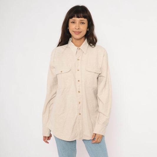 90s Appalachian Trail Flannel Button-Up Shirt Cream Cotton Unisex Extra Large XL