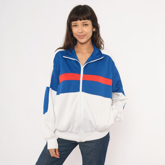 80s Pro Spirit Color Block Track Jacket Blue White Red Stripe Large L