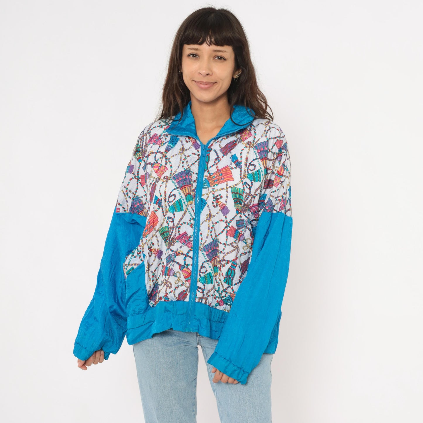 90s Westside Connection Windbreaker Teal White Crown Print Zip Jacket Large L