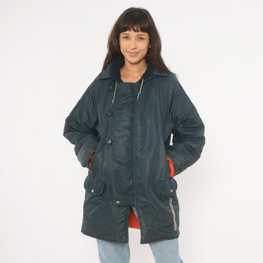 80s La Mart Navy Puffer Parka Sherpa Collar Hooded Winter Coat Large