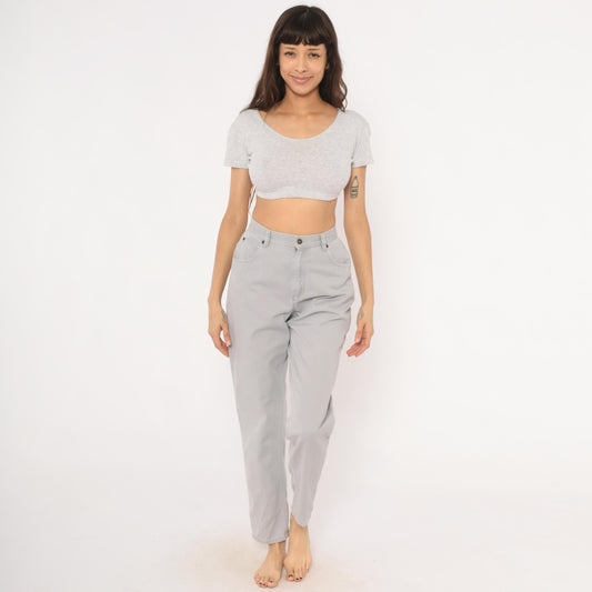 90s Liz Claiborne Grey High-Waisted Tapered Denim Jeans Small S