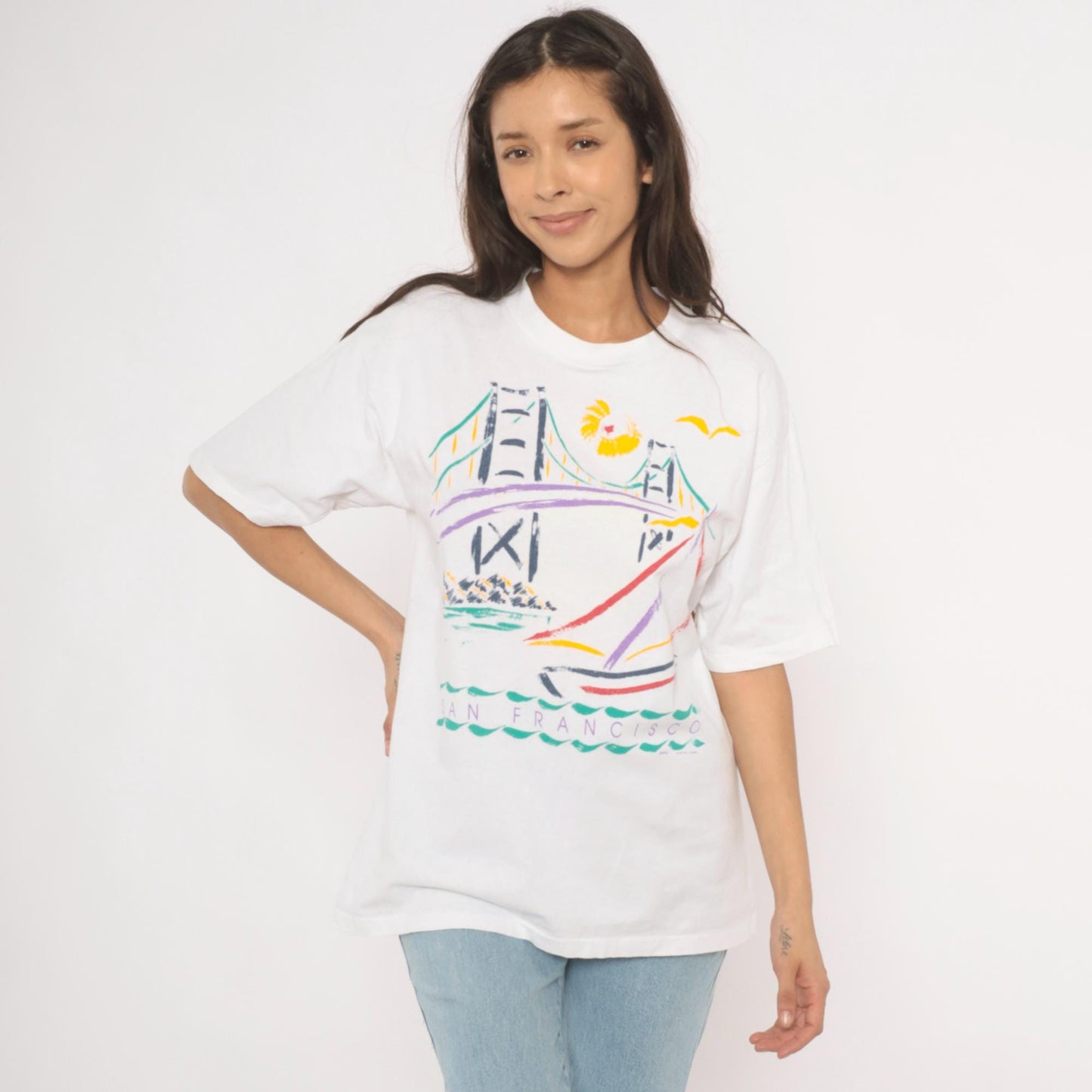 90s San Francisco Golden Gate Bridge Graphic Tee Cotton Unisex Large