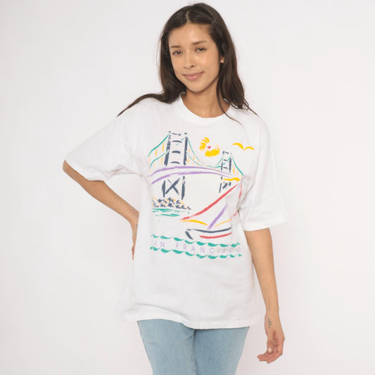 90s San Francisco Golden Gate Bridge Graphic Tee Cotton Unisex Large