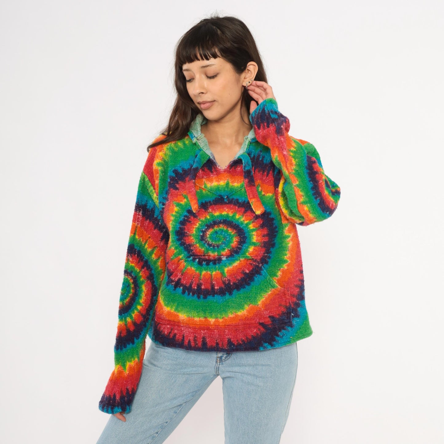 2000s Earth Ragz Rainbow Tie Dye Spiral Hoodie Cotton Medium M