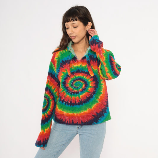 2000s Earth Ragz Rainbow Tie Dye Spiral Hoodie Cotton Medium M