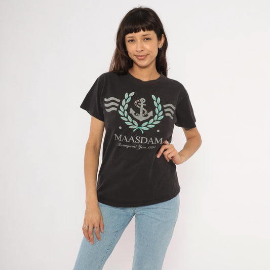 90s MS Maasdam Cruise Ship Graphic Tee Black Cotton Nautical Medium M