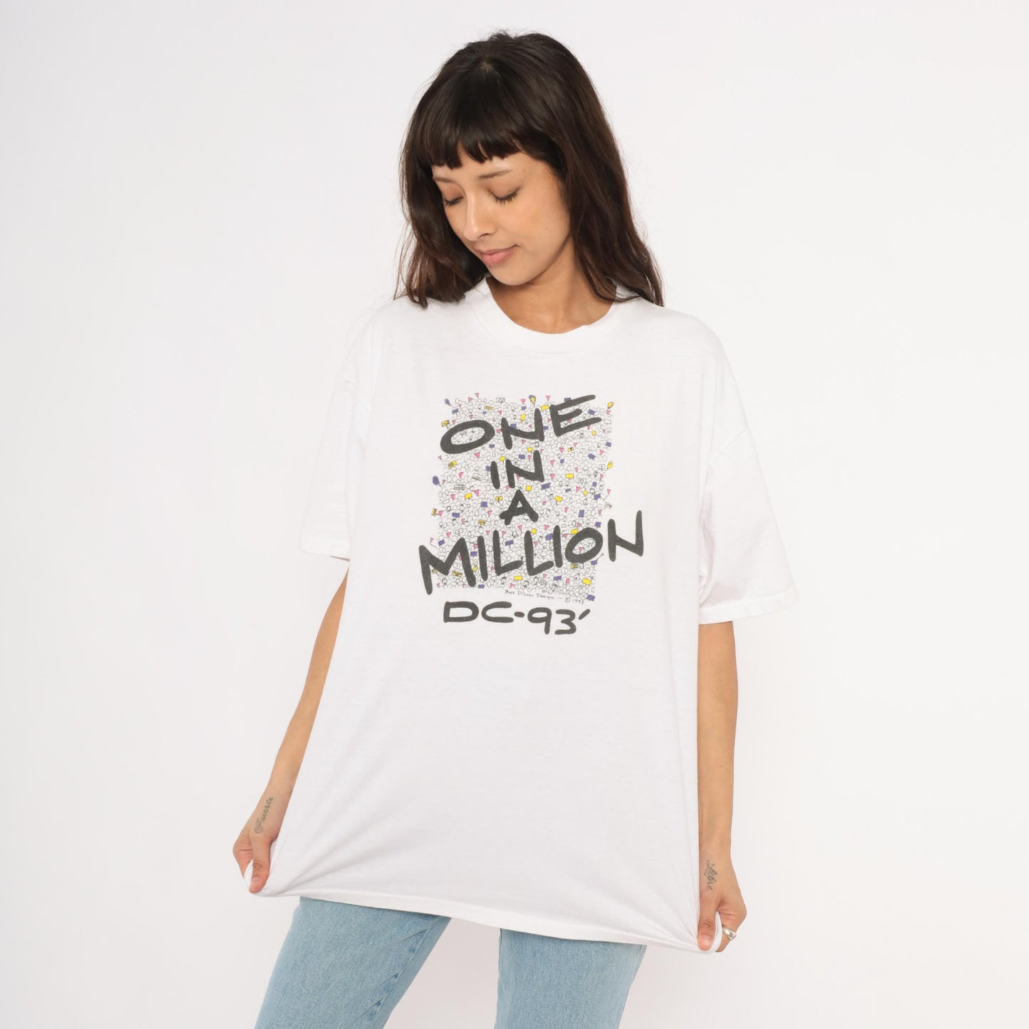 90s Oneita One In A Million DC 93 Crowd Graphic Tee White Cotton Extra Large XL