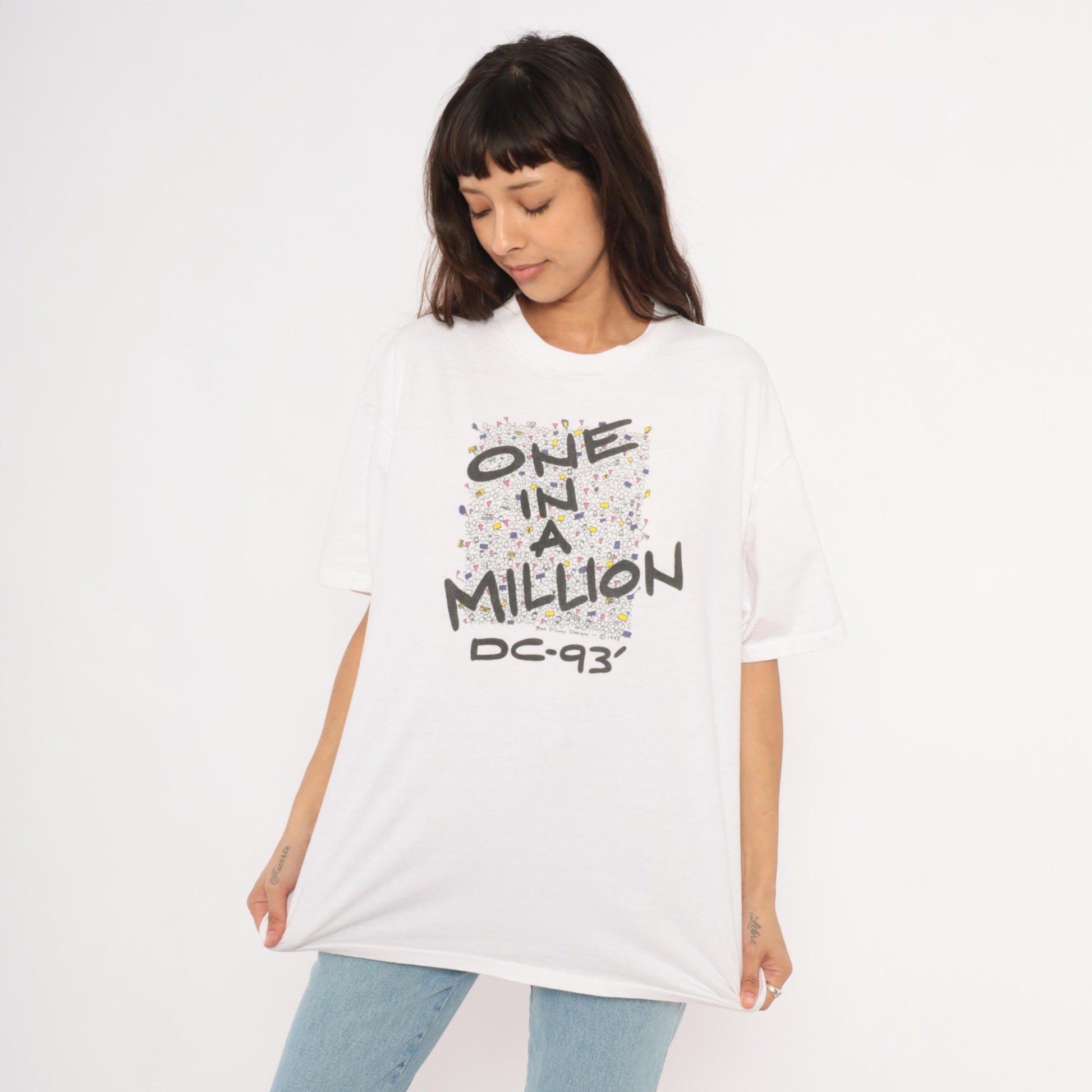 90s Oneita One In A Million DC 93 Crowd Graphic Tee White Cotton Extra Large XL