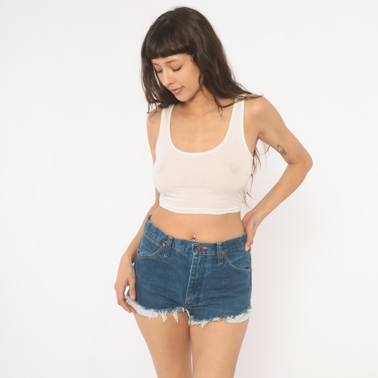 90s Wrangler Cutoff Denim Shorts High Waisted Blue Cotton Frayed Small S