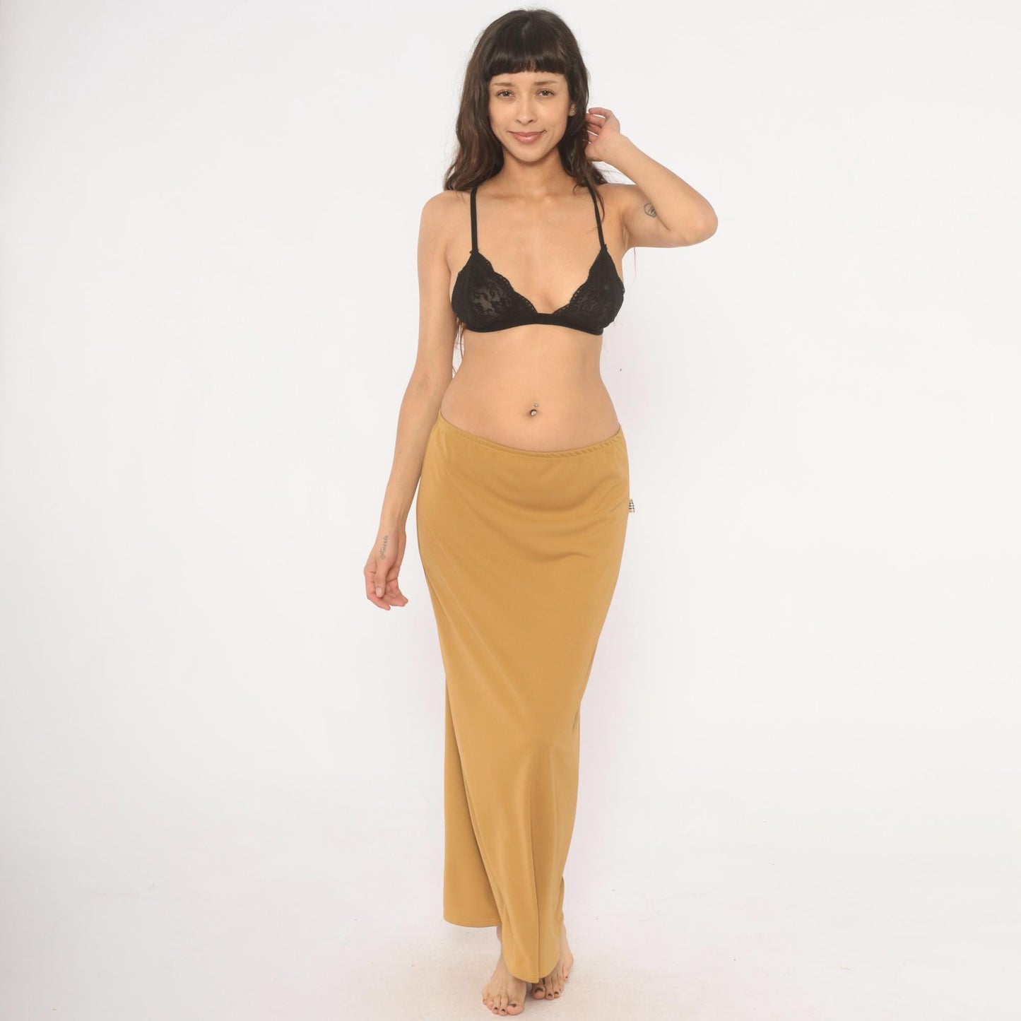 2000s Baby 0 Camel Maxi Skirt Tan A-Line Low Rise Elastic Waist Medium