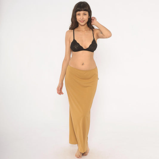 2000s Baby 0 Camel Maxi Skirt Tan A-Line Low Rise Elastic Waist Medium