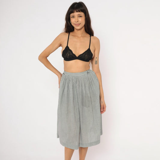 80s NR1 Grey Pinstripe Gathered Skirt Cotton Pleated High-Waisted Extra Small