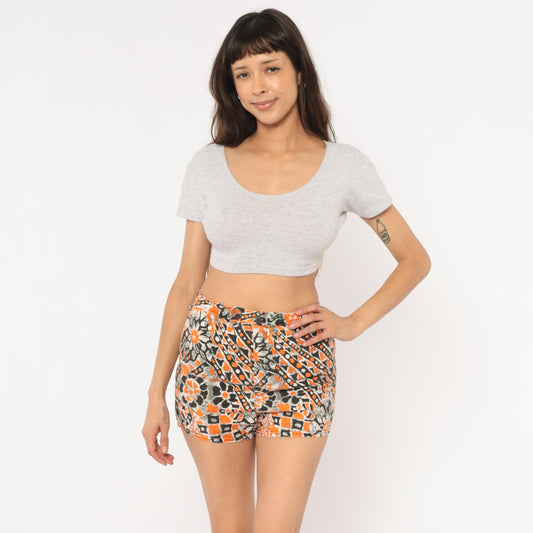 80s Gantner Psychedelic Floral Shorts Orange Black Cotton High Rise Small