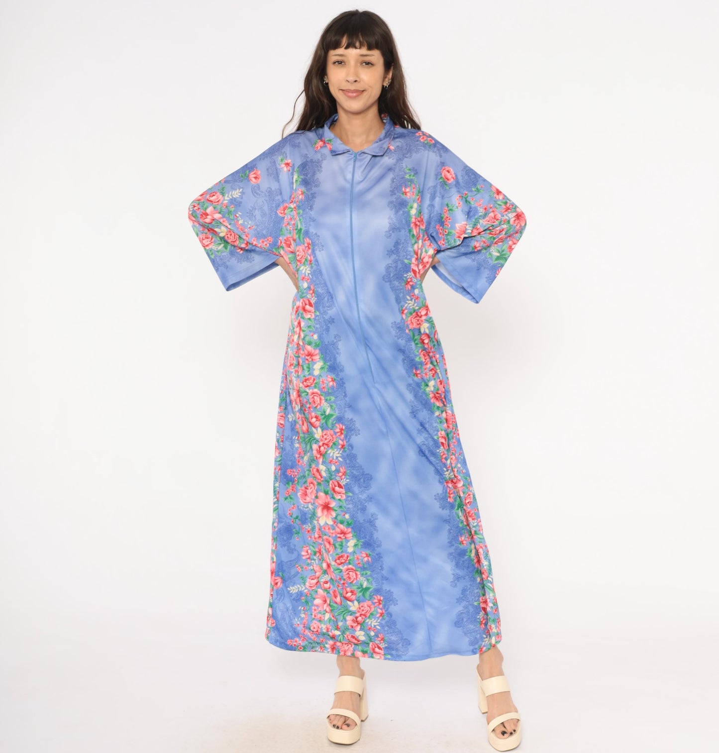 90s Anthony Richards Periwinkle Floral Kaftan Maxi Loungewear Plus Size XXL