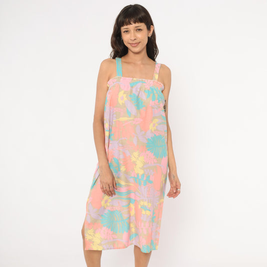 80s Tropical Floral Giraffe Sundress Pastel Coral Lavender Shift Small M