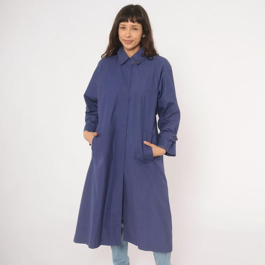 80s London Fog Periwinkle Trench Coat Cotton Midi Duster Medium M